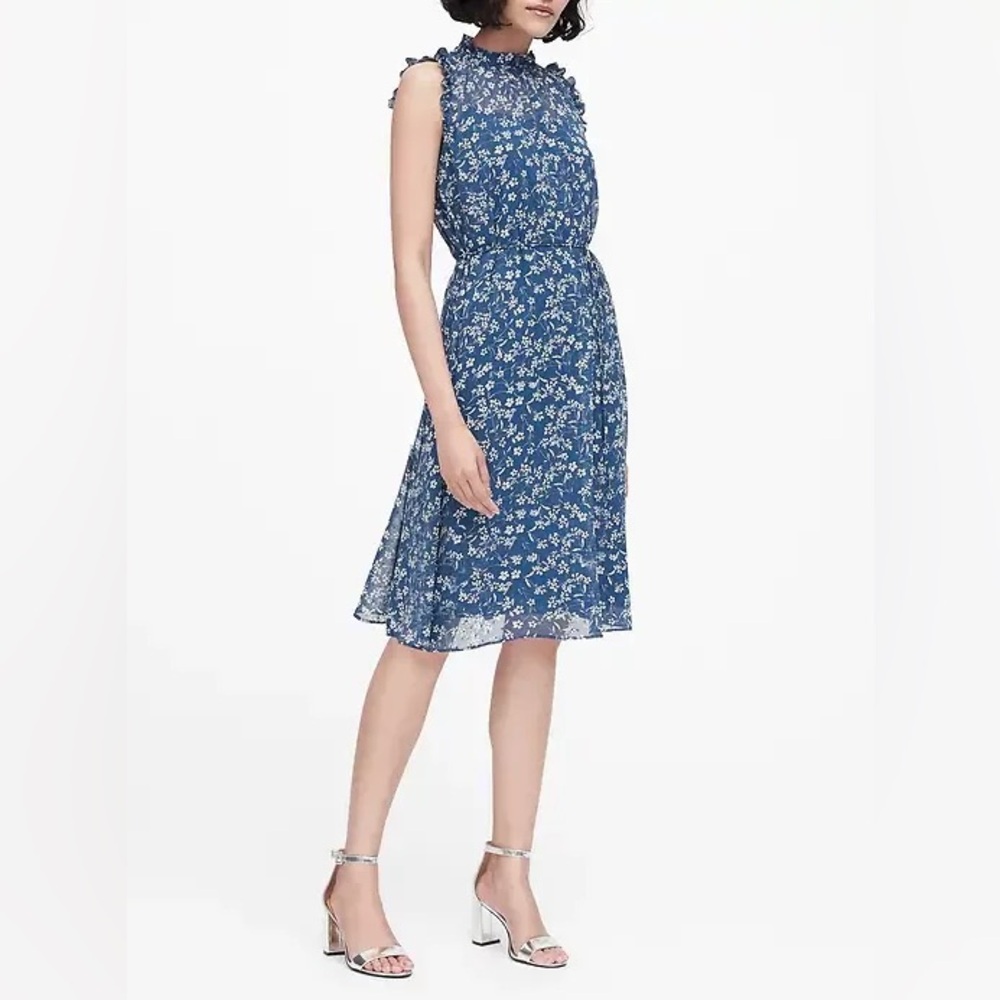 Banana Republic Women’s Blue Floral Sleeveless Shift Dress | Size 0 Petite